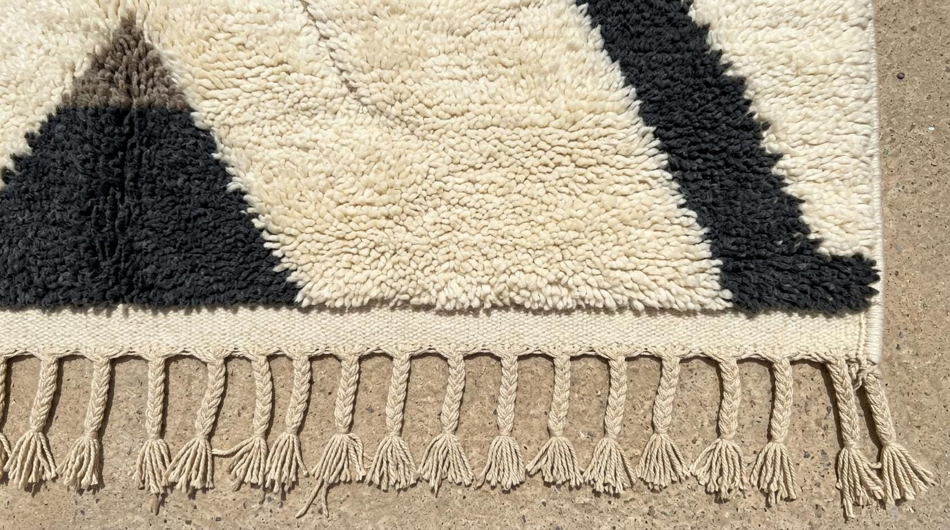 Hand-Knotted Wool Geometric Rug – Cream, Brown, Beige Modern Moroccan Area Rug