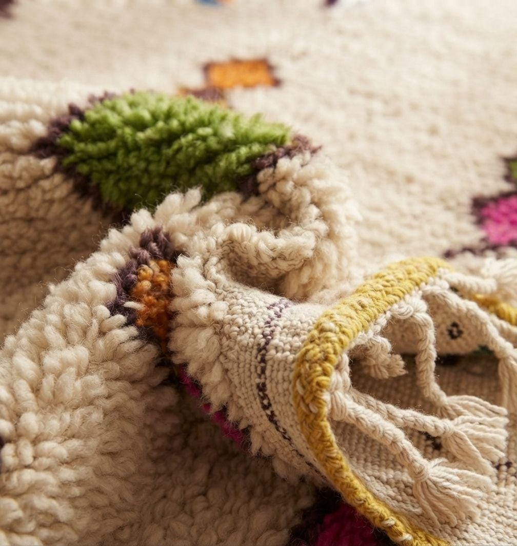 Hand-Knotted Wool  Carpet, Colorful Geometric Patterns, Bohemian Floor BerberArt
