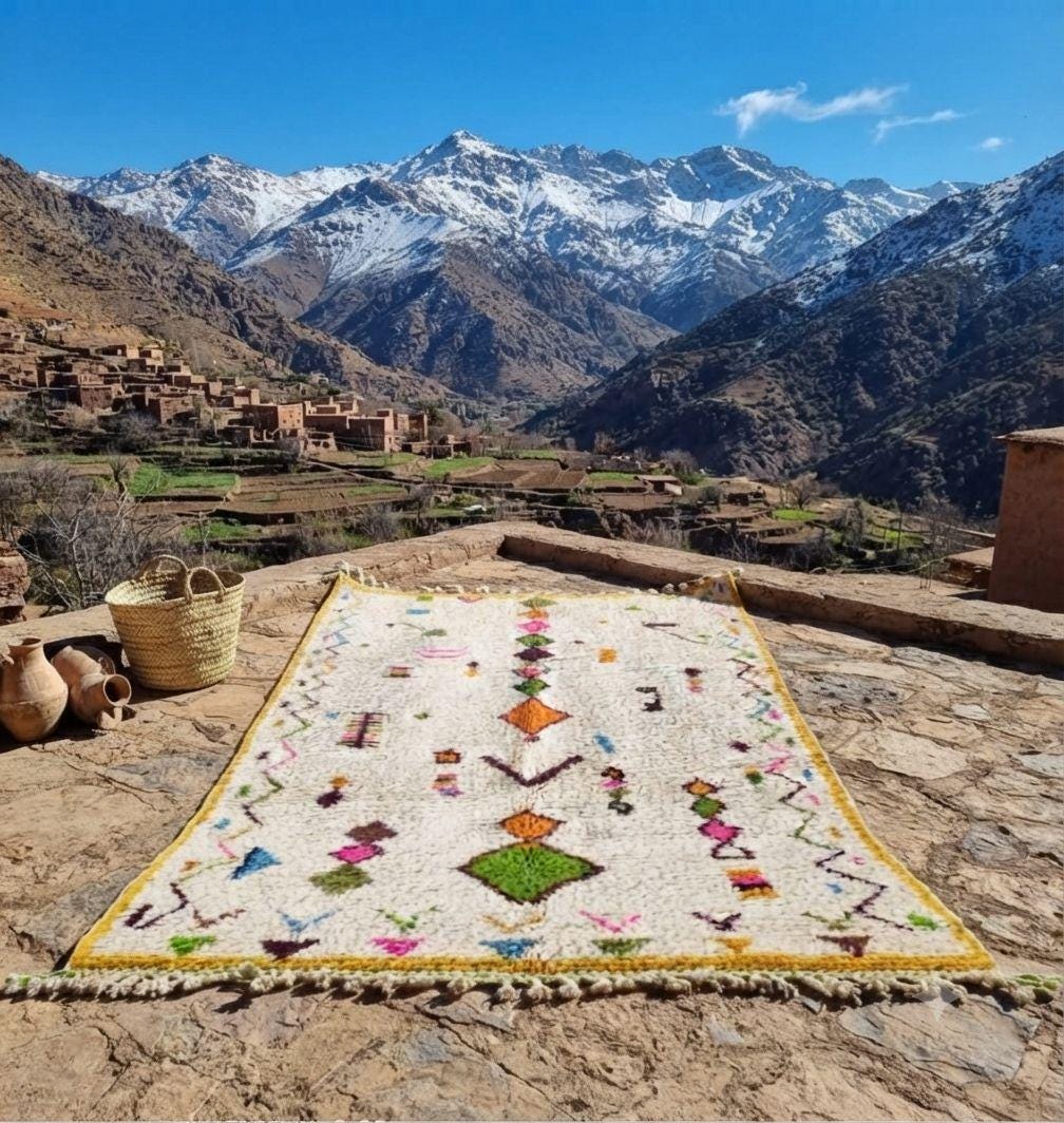 Hand-Knotted Wool  Carpet, Colorful Geometric Patterns, Bohemian Floor BerberArt