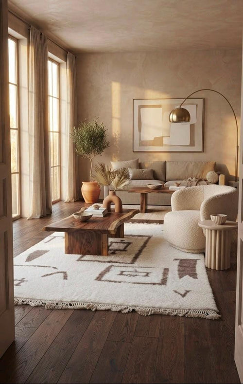 Handwoven Beni Ourain Wool Rug – Authentic Moroccan Berber Rug for Modern Living Room Decor