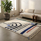 Hand-Knotted Moroccan Geometric Rug – Cream, Blue, Green, Red Berber Tribal Home Decor