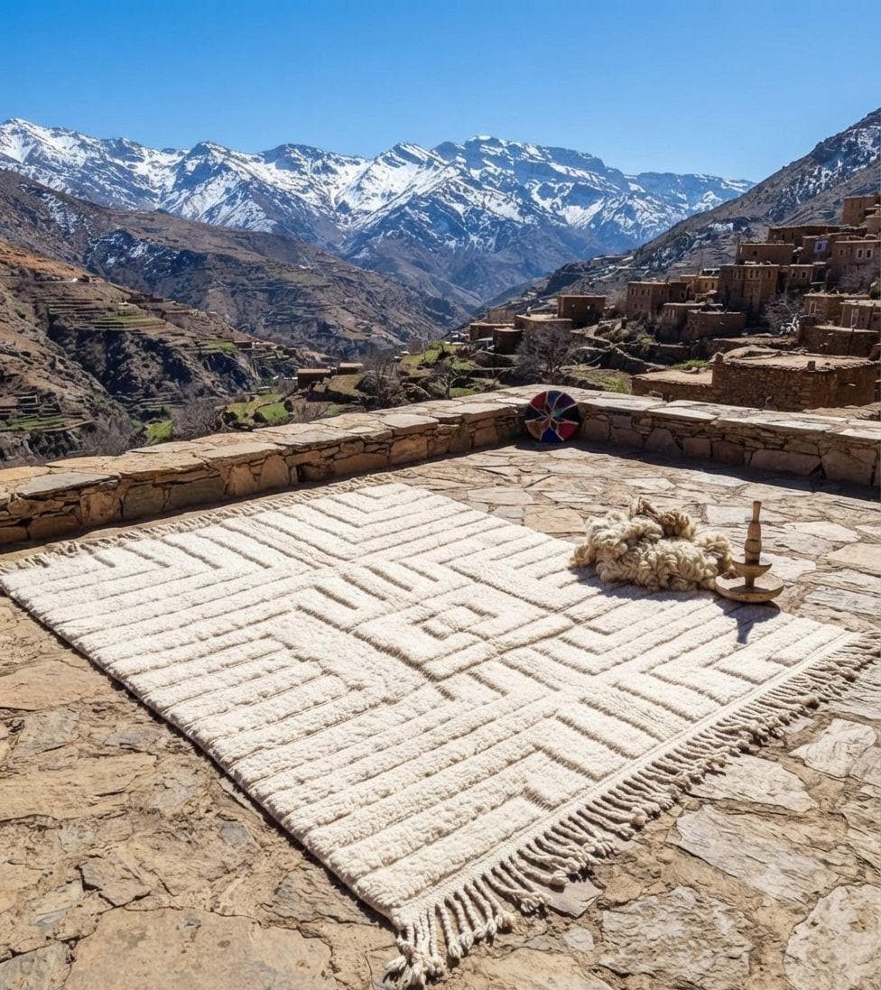 Moroccan Traditional Wool Rug. Hand-Woven Rug ,Tribal Berber DisignAtlas Mountains Decor