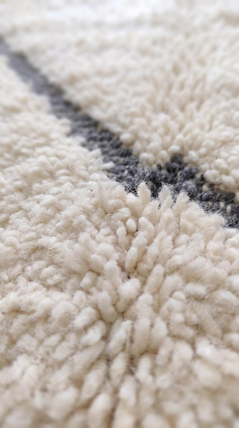 Hand-Woven Moroccan Rug, Cream Geometric Area Rug, Dark Gray Tufted Scandi Boho Plush Rug
