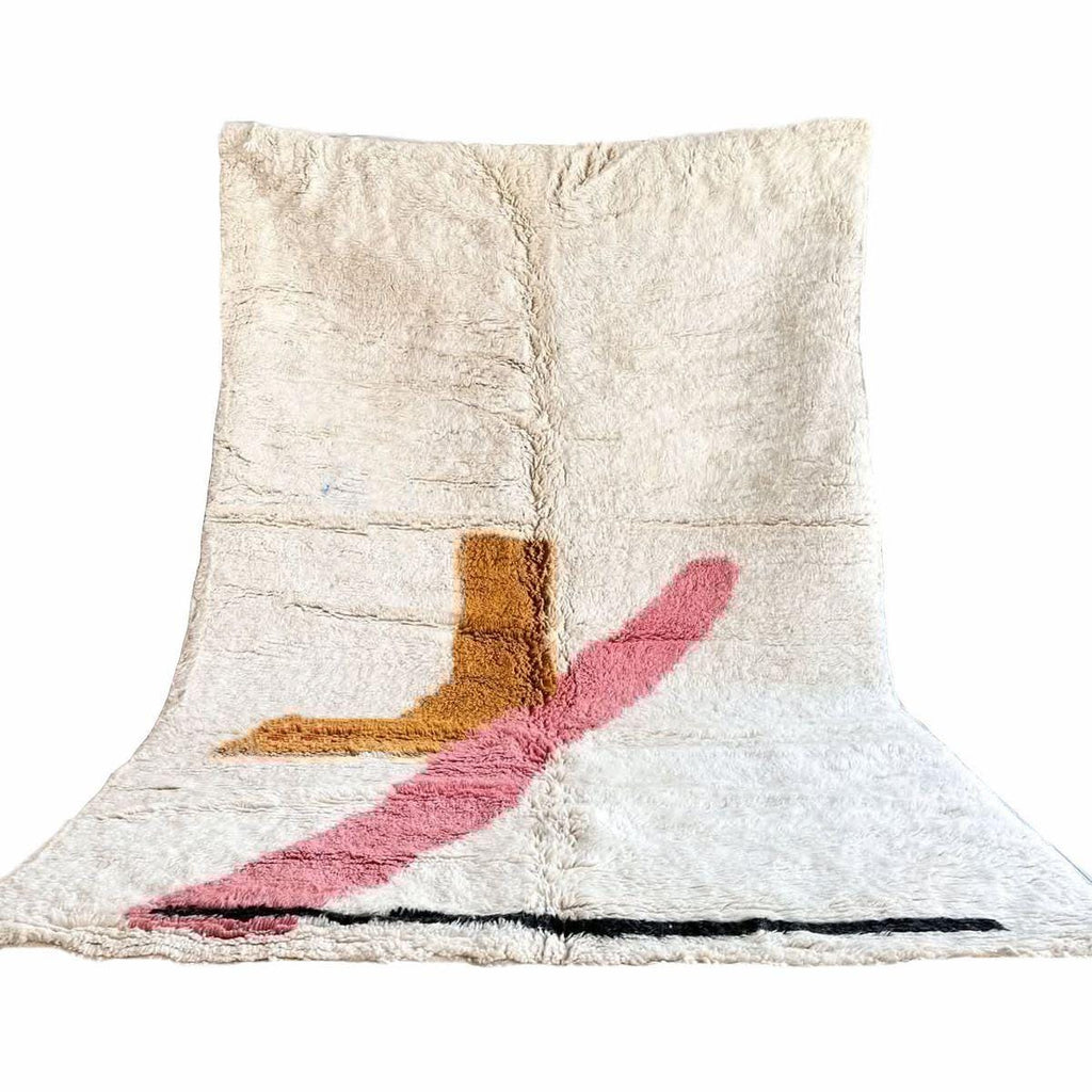 Hand-Knotted Moroccan Wool Rug | Abstract Geometric Mustard, Pink, Black Shapes
