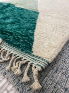 Hand-knotted Moroccan Shaggy Rug – Geometric Triangles, Wool, Pink Green Blue Decor