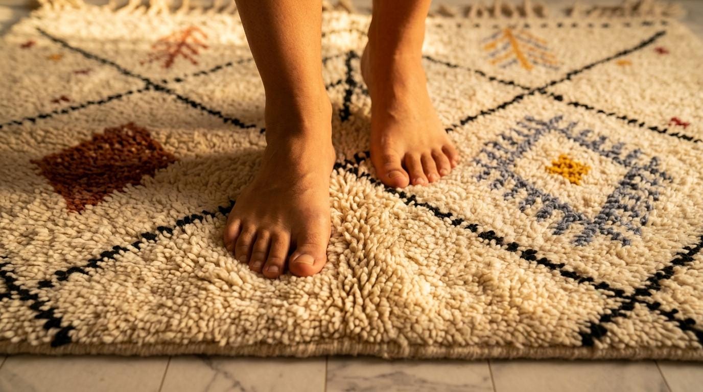 Hand-Knotted Wool Rug | Modern Moroccan Diamond Pattern, Cream Base