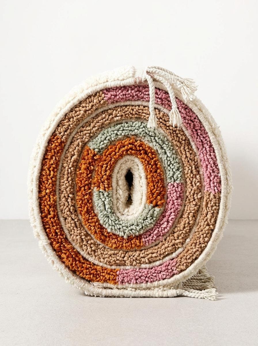Hand-Knotted Moroccan Rug – Organic Wool Geometric Stripe Tassel Fringe