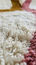Hand-Knotted Moroccan Wool Rug | Abstract Geometric Mustard, Pink, Black Shapes