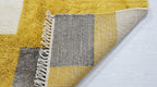 Hand-Knotted Moroccan Shaggy Rug – Mustard Geometric Wool Area Rug (Beni Ourain Style)