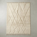 Minimalist Moroccan Berber Rug, Hand-Knotted Cream Wool Carpet, Beni Ourain Style Living Room