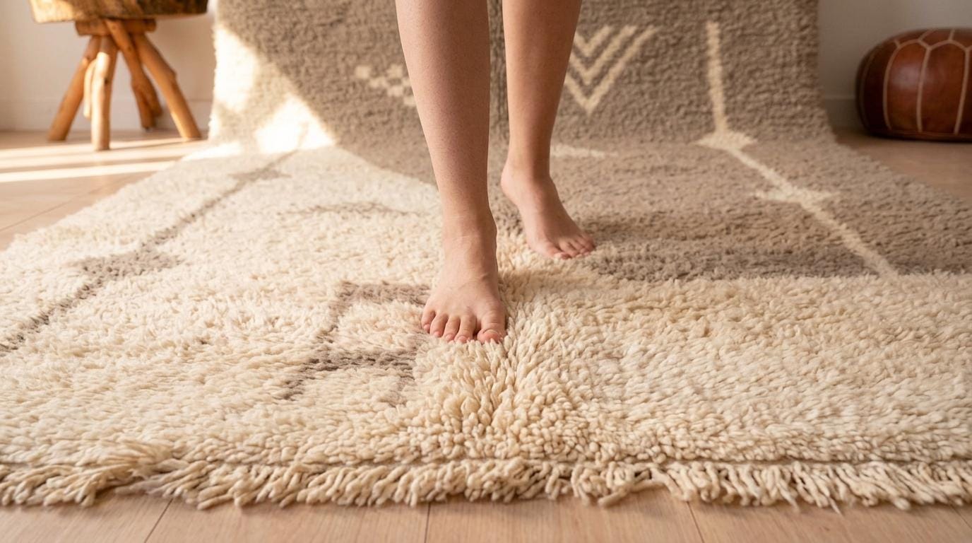Hand-Knotted Moroccan  Wool Rug | Abstract Taupe Diamonds, Cream | i Minimalist Area Rug