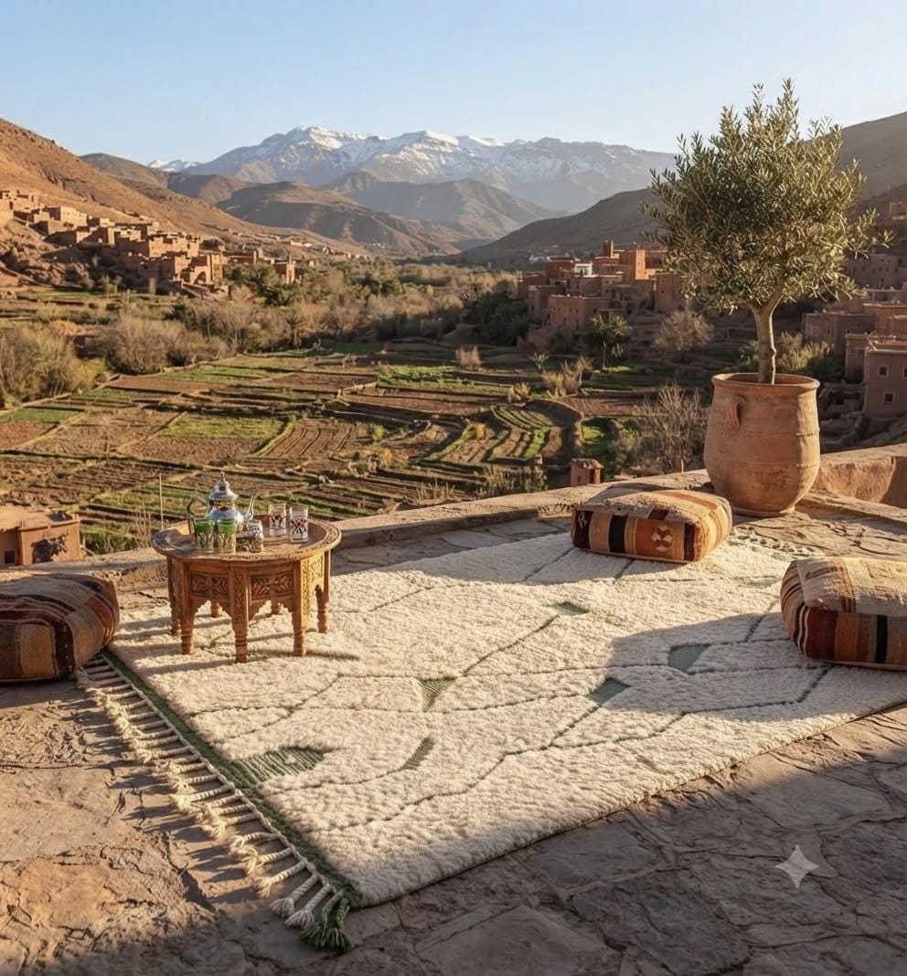 Sage Green Berber Wool Rug – Boho Geometric Decor