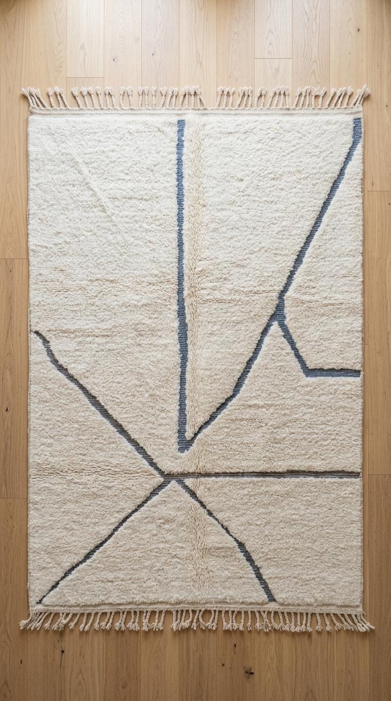 Hand-Woven Moroccan Rug, Cream Geometric Area Rug, Dark Gray Tufted Scandi Boho Plush Rug
