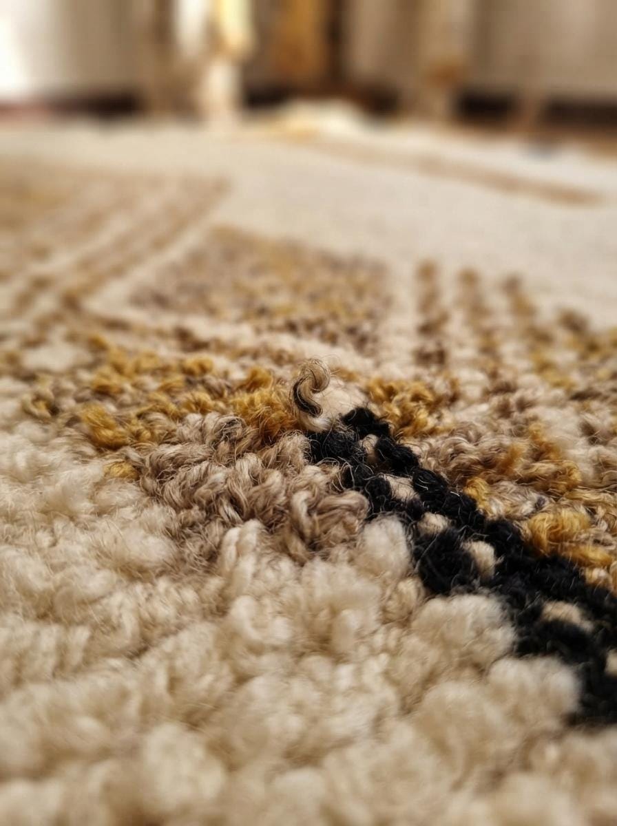Hand-Knotted Moroccan Rug – Cream Wool Geometric Berber Area Carpet