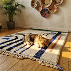 Hand-Knotted Moroccan Geometric Rug – Cream, Blue, Green, Red Berber Tribal Home Decor