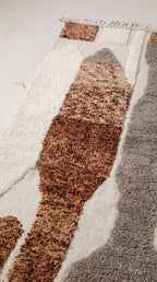 Hand-Knotted Moroccan Wool Rug, Geometric Stripes, Cream Base, Mid-Century Modern Decor