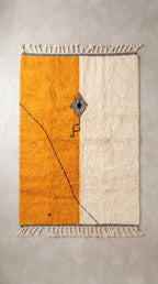 Hand-knotted Moroccan Rug – Orange, Off-White, Tassels, Tribal Decor