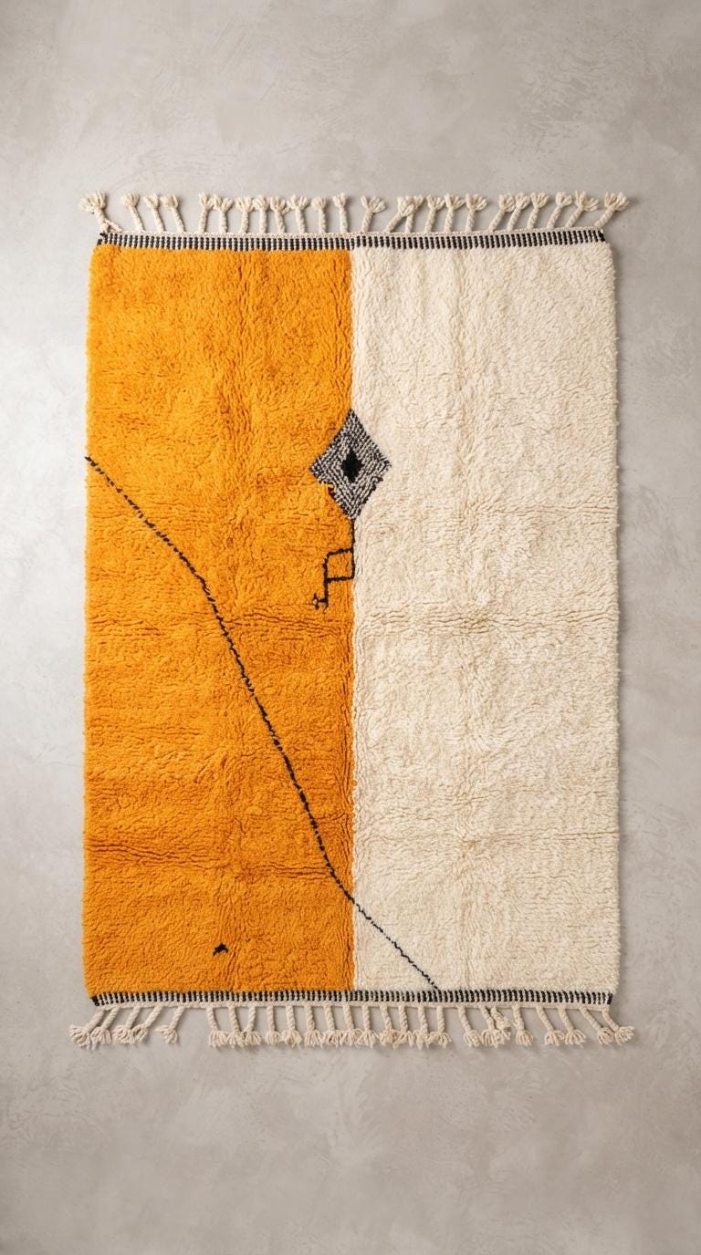 Hand-knotted Moroccan Rug – Orange, Off-White, Tassels, Tribal Decor