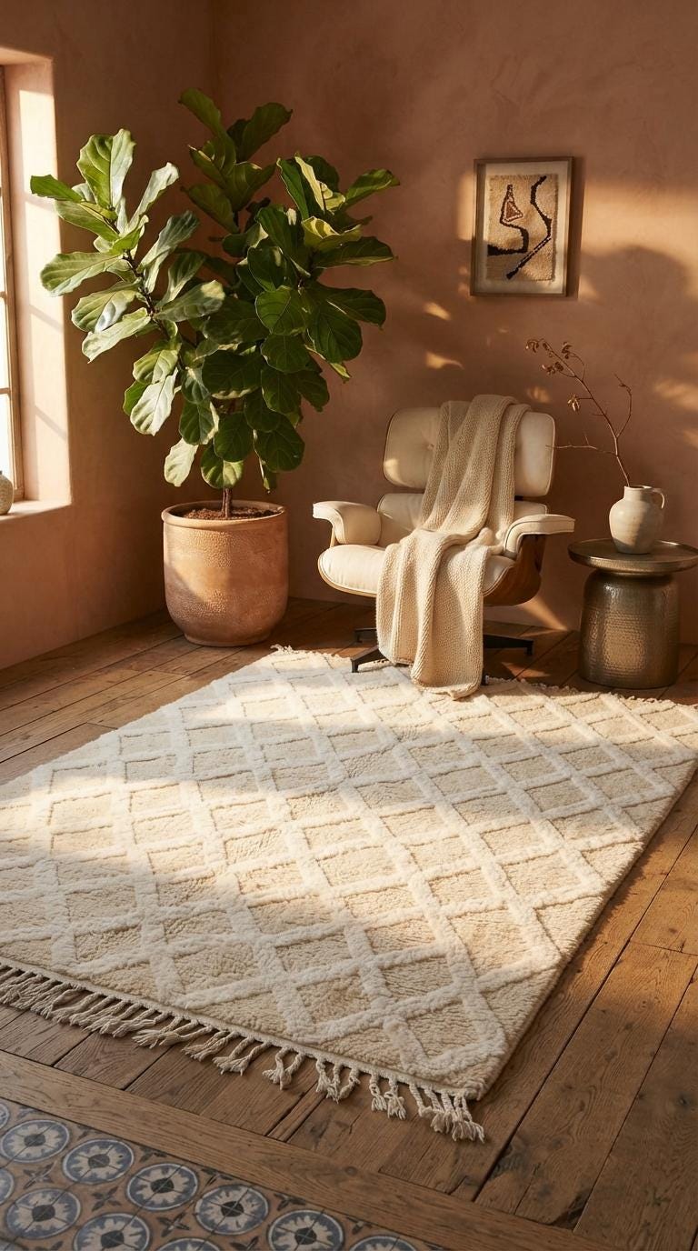 Hand-Woven Moroccan Wool Rug, Tribal Berber Design, Atlas Mountains Home Decor