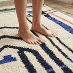 Hand-Knotted Moroccan Geometric Rug – Cream, Blue, Green, Red Berber Tribal Home Decor