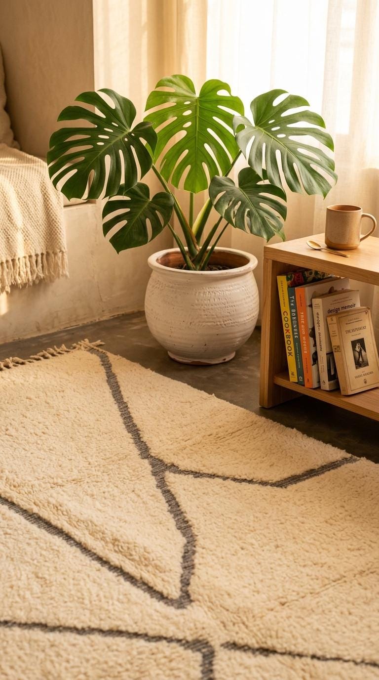 Hand-Woven Moroccan Rug, Cream Geometric Area Rug, Dark Gray Tufted Scandi Boho Plush Rug