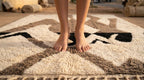 Hand-Knotted Wool Geometric Rug – Cream, Brown, Beige Modern Moroccan Area Rug