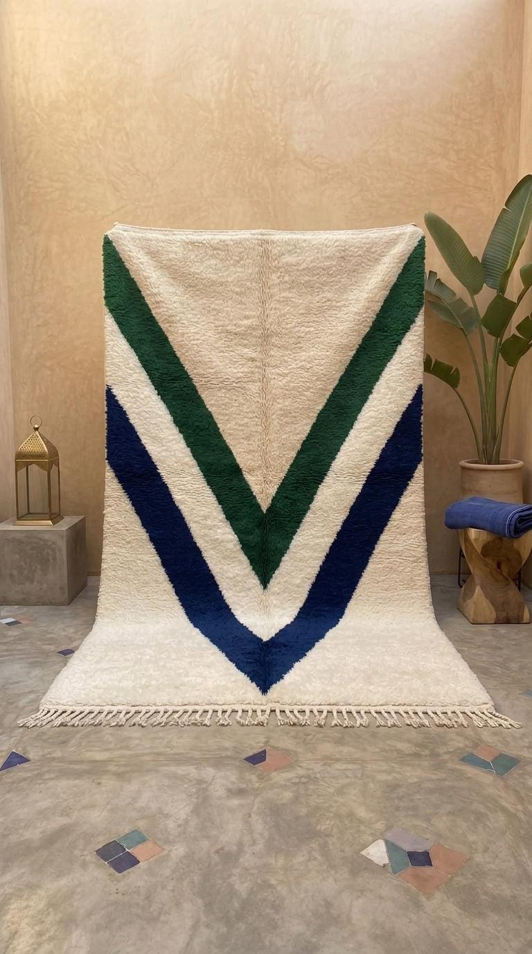 Hand-Tufted Moroccan Rug, Chevron Shag Rug, Boho Geometric Stripe Decor