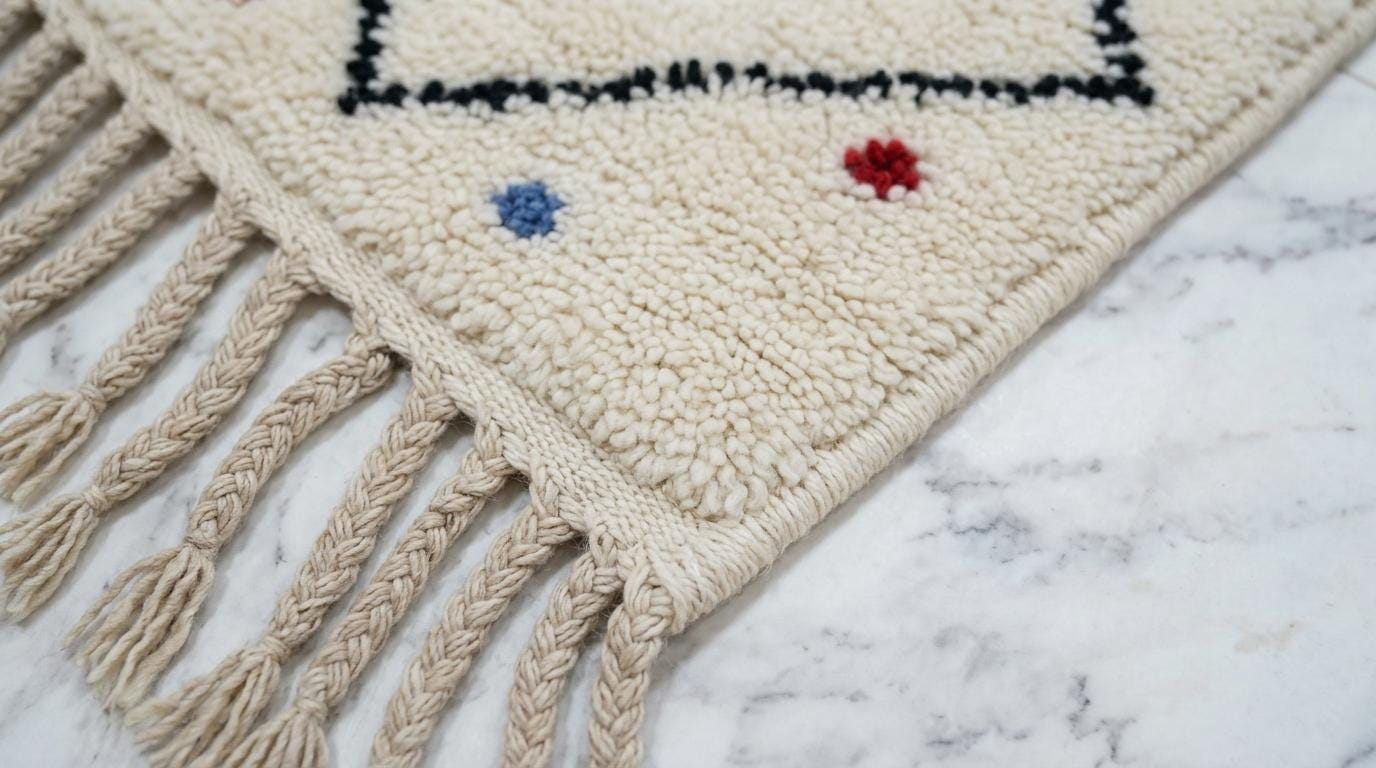 Hand-Knotted Wool Rug | Modern Moroccan Diamond Pattern, Cream Base