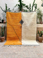 Hand-knotted Moroccan Rug – Orange, Off-White, Tassels, Tribal Decor