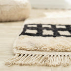 Cream & Black Geometric Wool Rug – Boho Shag Pile