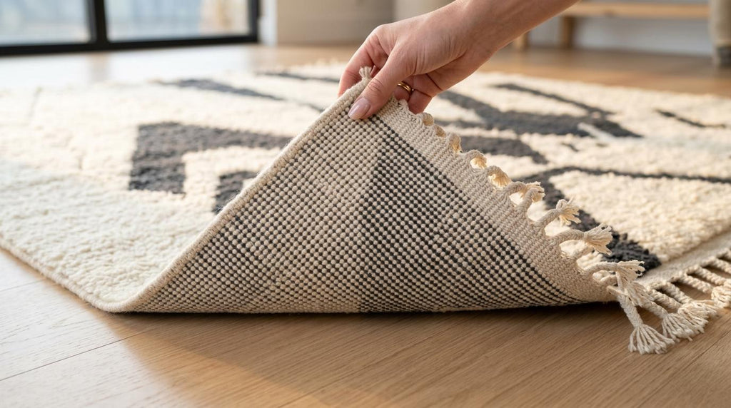 Hand-Knotted Wool Geometric Rug – Cream, Brown, Beige Modern Moroccan Area Rug