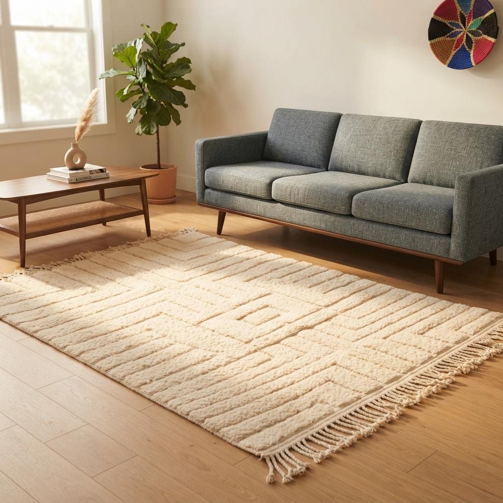 Moroccan Traditional Wool Rug. Hand-Woven Rug ,Tribal Berber DisignAtlas Mountains Decor