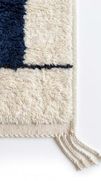 Navy Bleu Moroccan Rug, Geometric Block Area Rug,  Grey Shag, Hand-Tufted Boho Decor