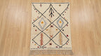 Hand-Knotted Wool Rug | Modern Moroccan Diamond Pattern, Cream Base