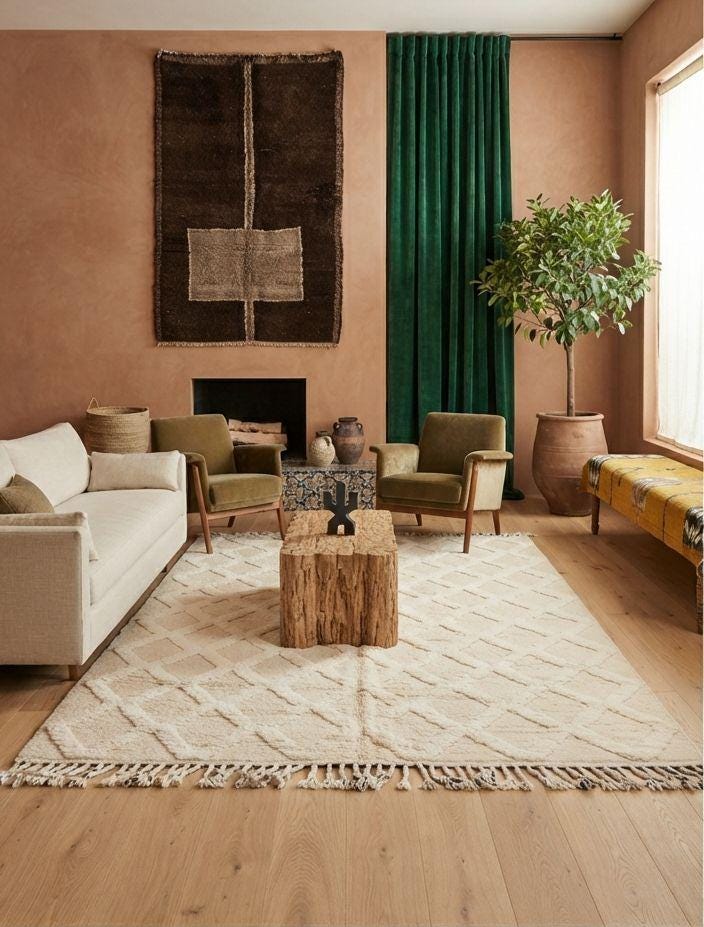 Hand-Woven Moroccan Wool Rug, Tribal Berber Design, Atlas Mountains Home Decor