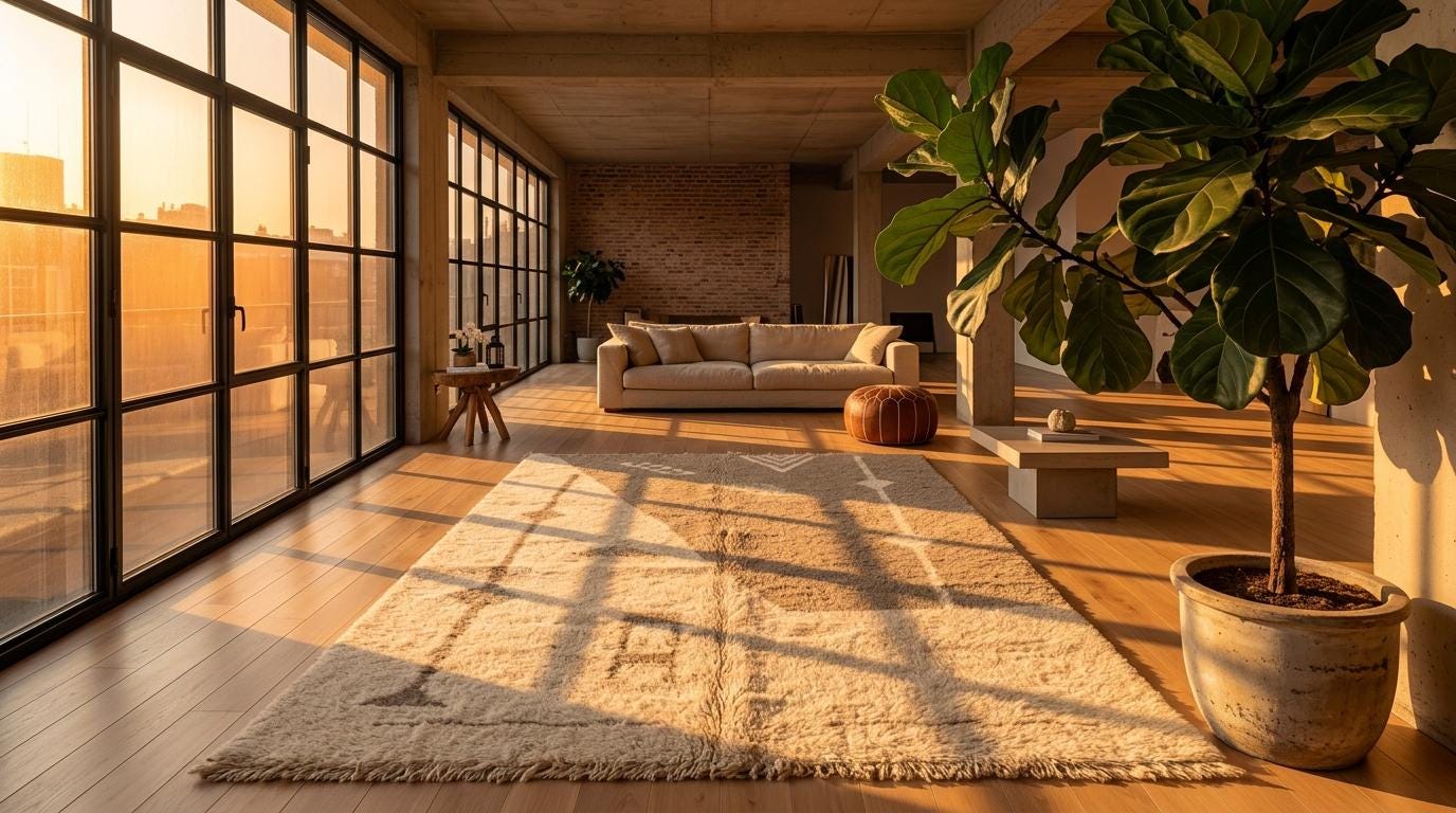 Hand-Knotted Moroccan  Wool Rug | Abstract Taupe Diamonds, Cream | i Minimalist Area Rug