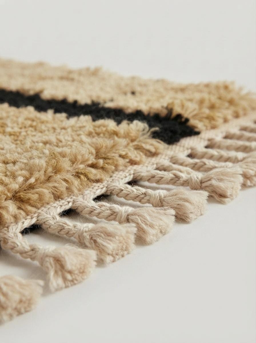 Hand-Knotted Moroccan Rug – Cream Wool Geometric Berber Area Carpet