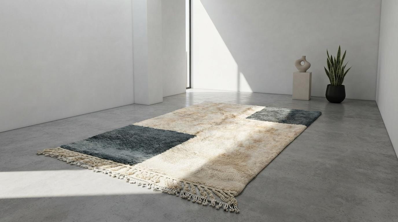 Hand-Knotted Moroccan  Gray  Area Rug - Plush Cream Wool Berber Style - Minimalist Hand-Tufted Floor Decor for Modern Homes