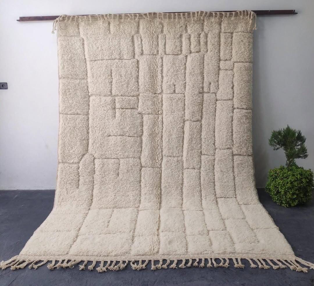 Moroccan Rug, Cream  authentic Wool Beni Ourain Rug, Authentic Moroccan Geometric Carpet