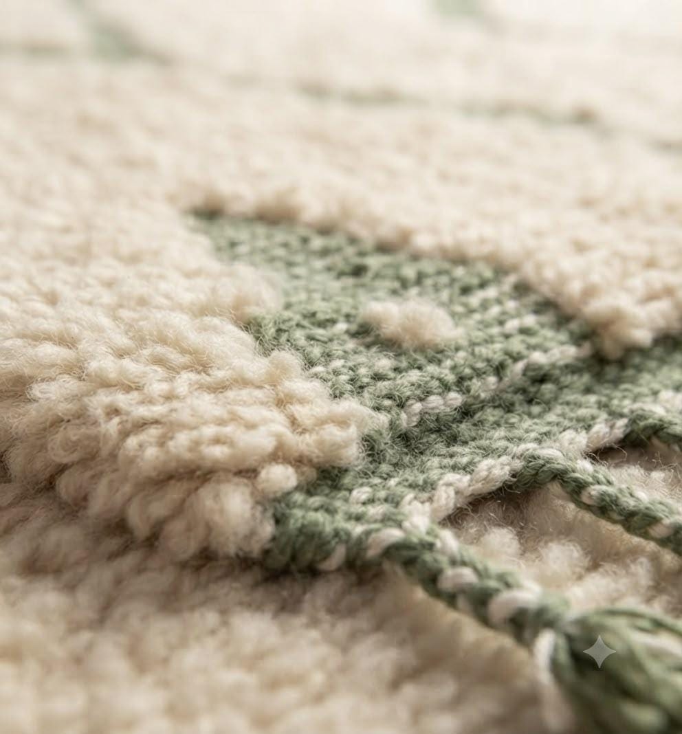 Sage Green Berber Wool Rug – Boho Geometric Decor