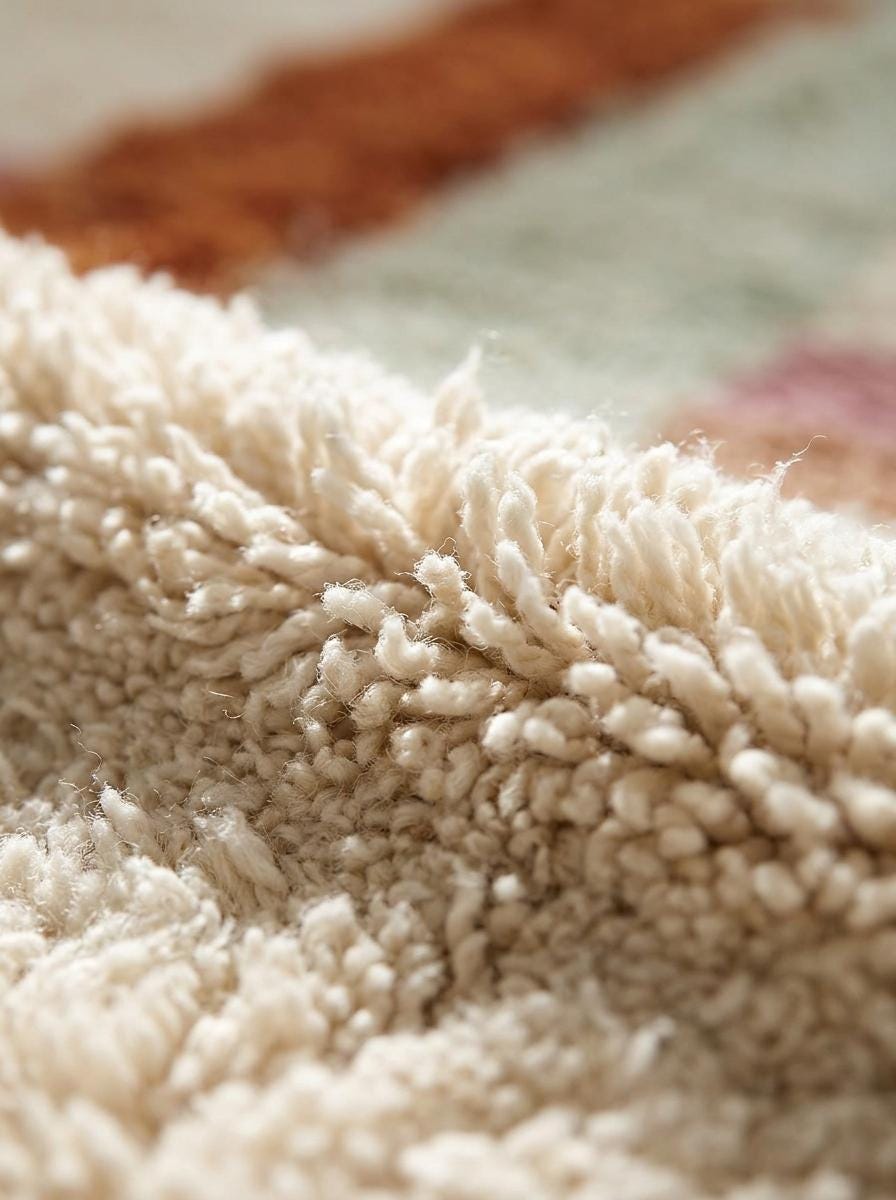 Hand-Knotted Moroccan Rug – Organic Wool Geometric Stripe Tassel Fringe