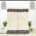 Cream & Black Geometric Wool Rug – Boho Shag Pile