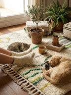 Beni Ourain Wool Rug – Cream Geometric Tribal Motifs, Handwoven Berber Area Rug