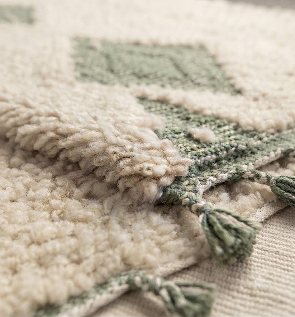 Sage Green Berber Wool Rug – Boho Geometric Decor