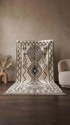 Handwoven Wool Beni Ourain Rug, Large Geometric Tribal Area Rug, Bohemian Living Room Decor