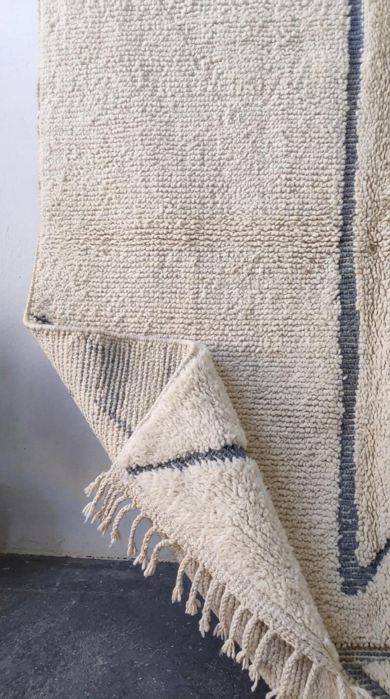 Hand-Woven Moroccan Rug, Cream Geometric Area Rug, Dark Gray Tufted Scandi Boho Plush Rug