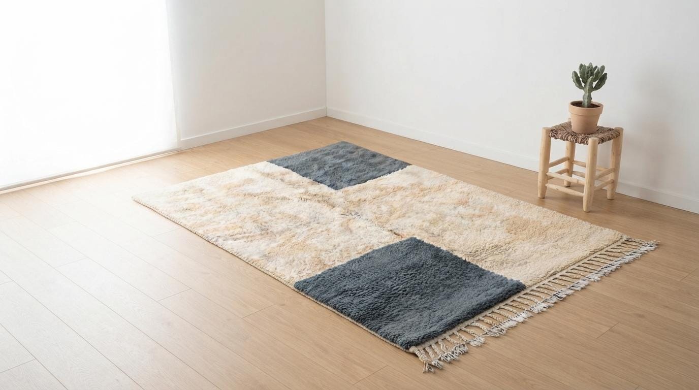 Hand-Knotted Moroccan  Gray  Area Rug - Plush Cream Wool Berber Style - Minimalist Hand-Tufted Floor Decor for Modern Homes
