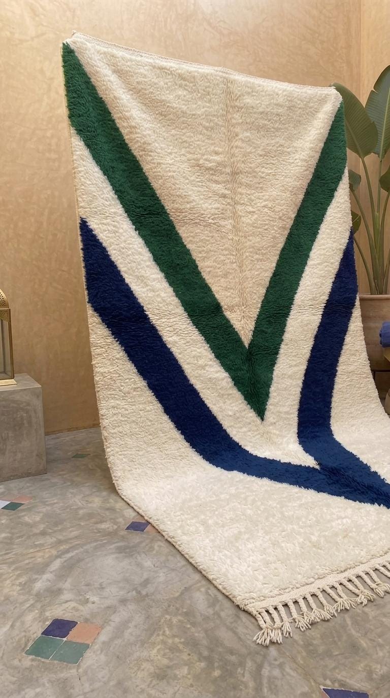 Hand-Tufted Moroccan Rug, Chevron Shag Rug, Boho Geometric Stripe Decor