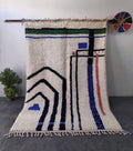 Hand-Knotted Moroccan Geometric Rug – Cream, Blue, Green, Red Berber Tribal Home Decor
