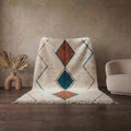 Moroccan Wool Area Rug, Cream Diamond Pattern, Boho Living Room Carpet
